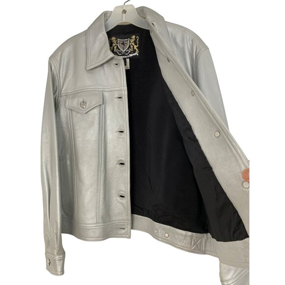 St John Silver Leather Western Jacket Italy Medium Size Button Closures RR10259 - Picture 6 of 7